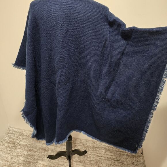 Woolrich Reversible Blanket Sweater Wrap Poncho Cardigan Blue Soft Warm Fall - Picture 11 of 11